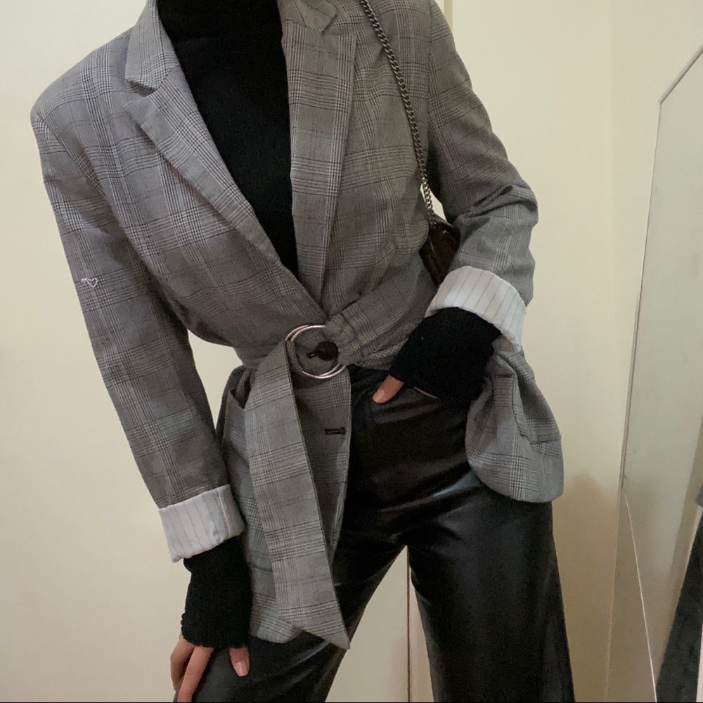 Bershaka grey oversized blazer with belt